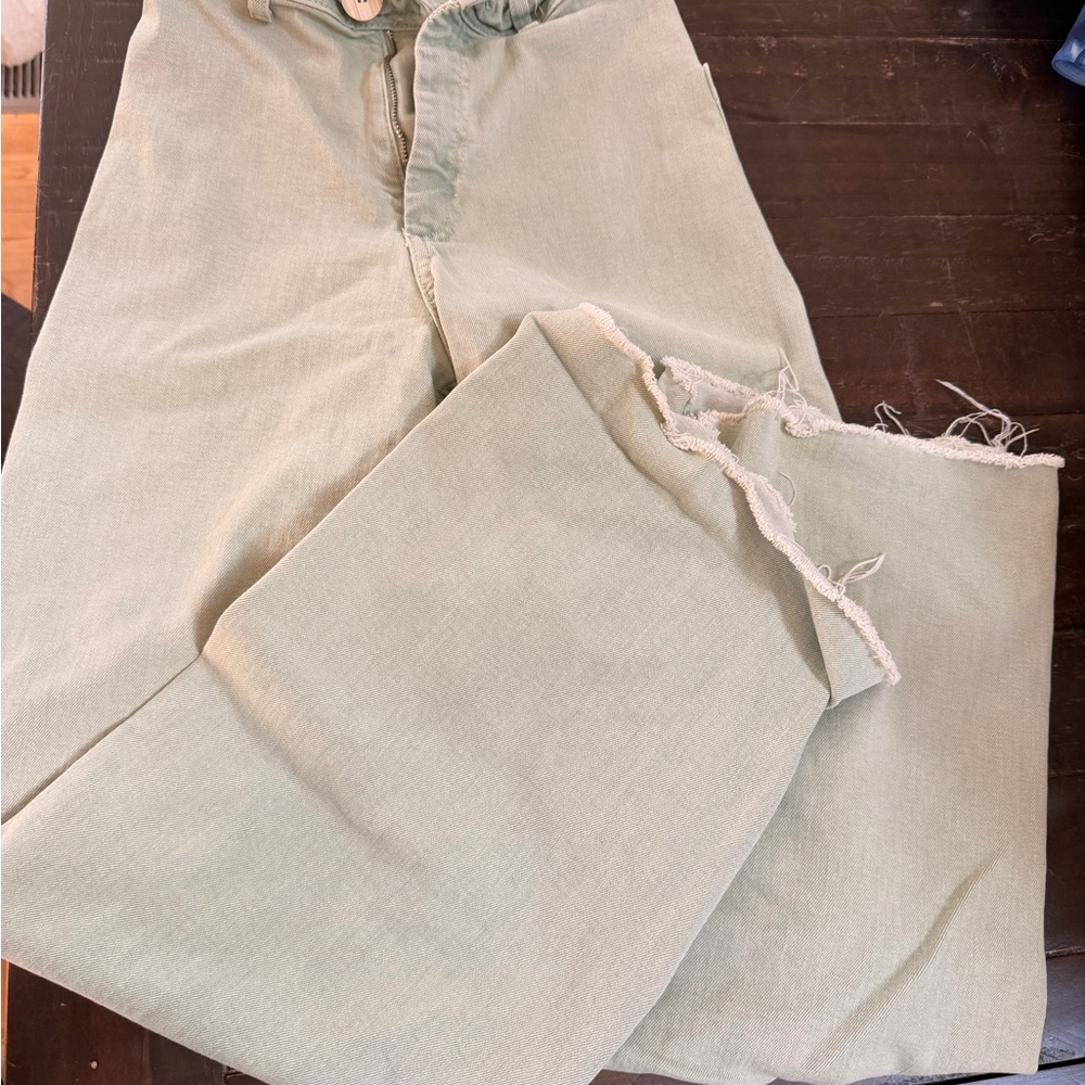 Zara High Rise Wide Leg Jeans in Light Sage Green